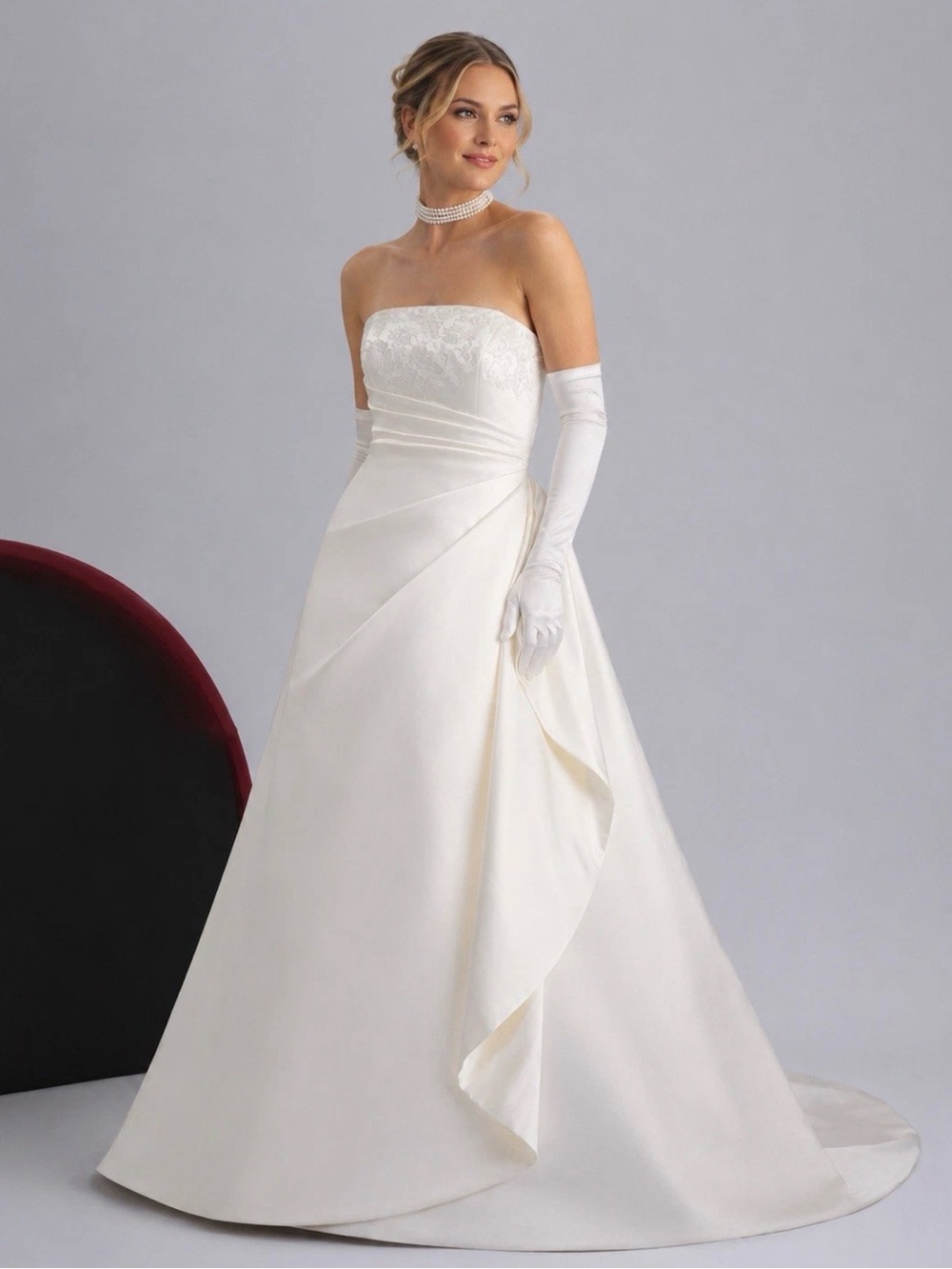 DaVinci Strapless Ivory Satin A-Line Gown